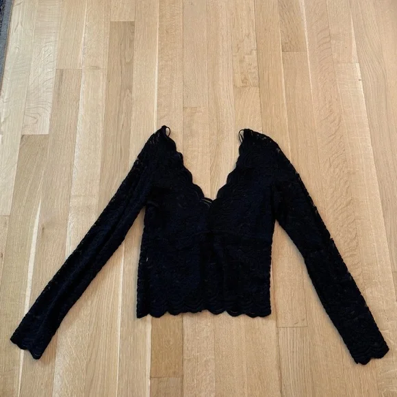 Zara Black Lace Scalloped Blouse - Picture 5 of 7